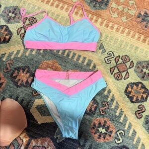 Light Blue & Pink Two-Piece Bikini Set